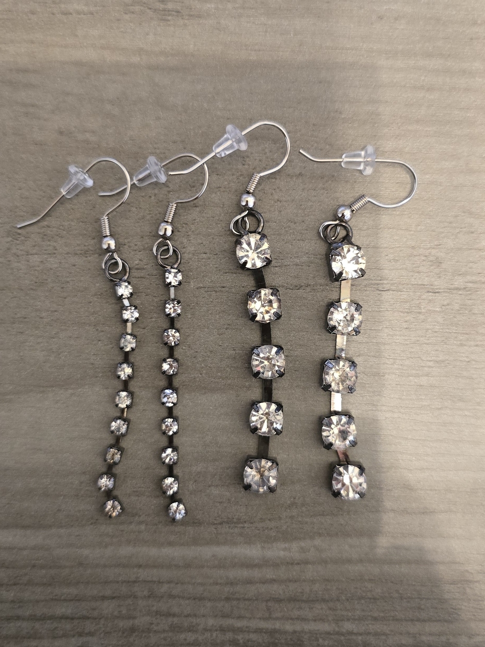 Rhinestone Dangle Drop Earrings - Clear Crystal Silver Tone
